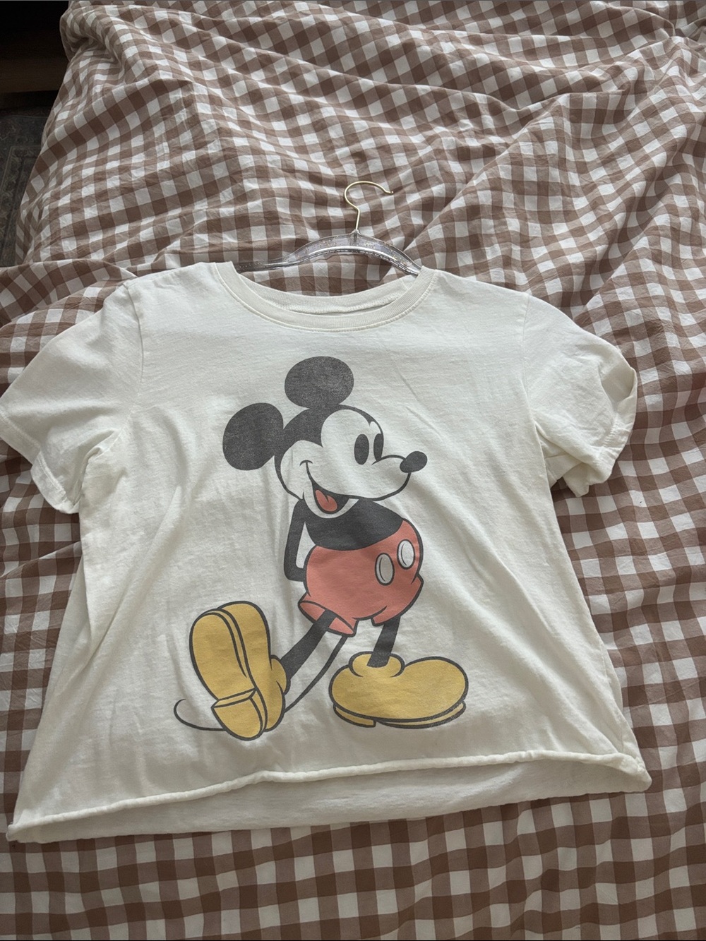 Disney White Mickey Mouse Graphic Tee with Red and Yellow Accents